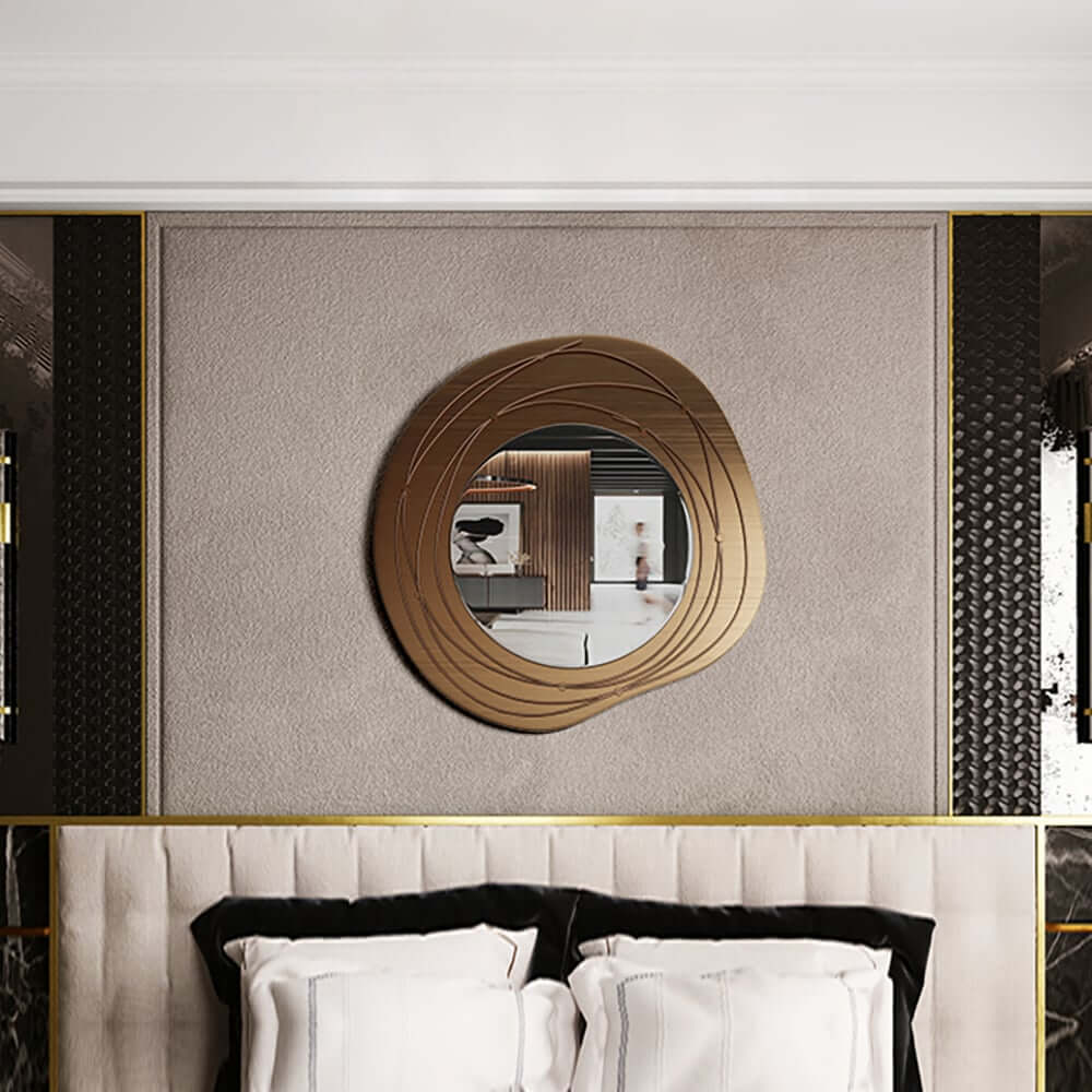 Modern Iron Wall Mirror with Abstract Gold Geometric Frame