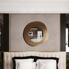 Modern Iron Wall Mirror with Abstract Gold Geometric Frame