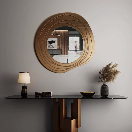 Modern Iron Wall Mirror with Abstract Gold Geometric Frame Main Product Image