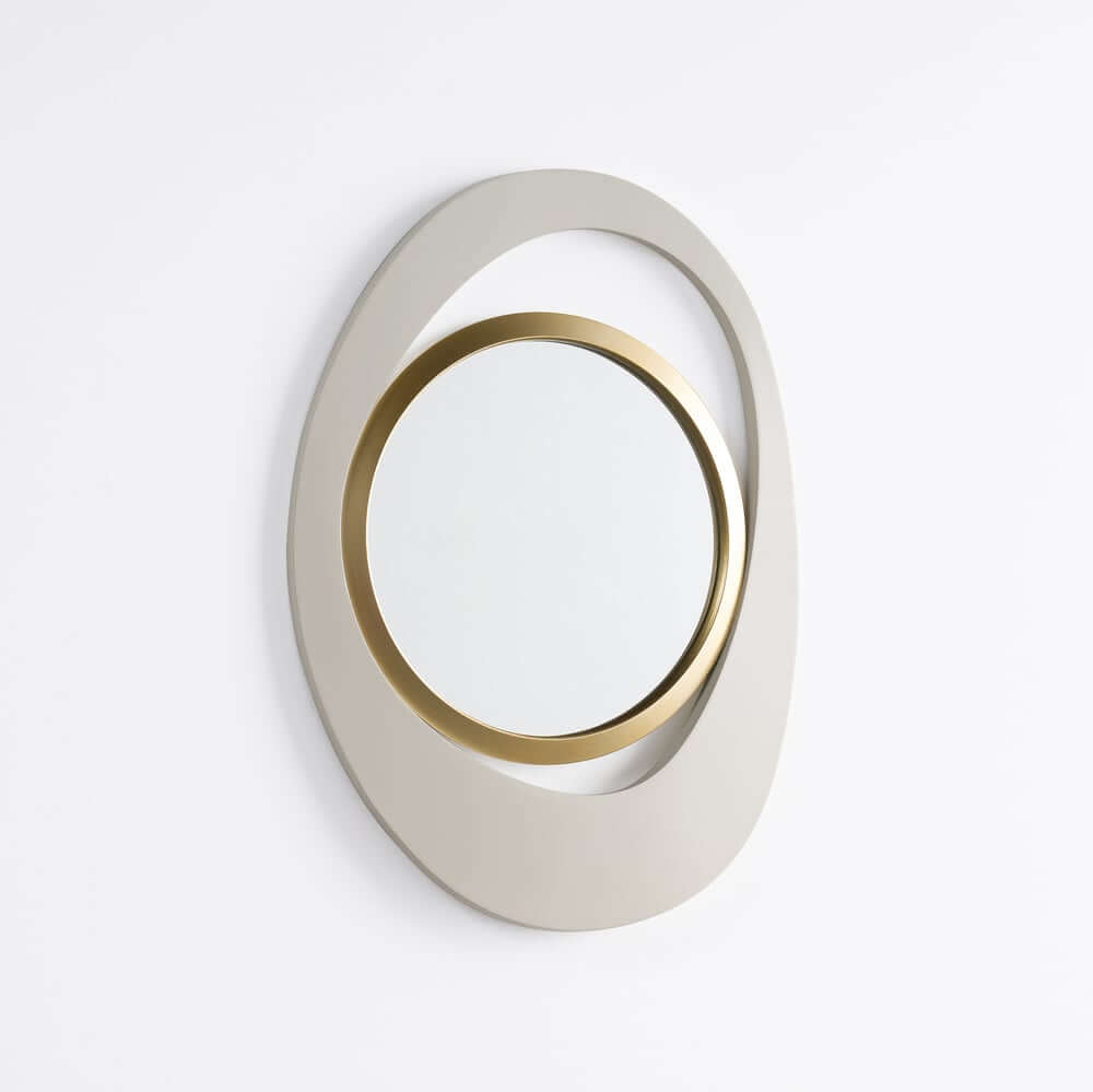 Modern Irregular Wall Mirror with White and Gold Iron Frame
