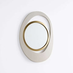 Modern Irregular Wall Mirror with White and Gold Iron Frame