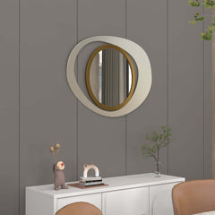 Modern Irregular Wall Mirror with White and Gold Iron Frame