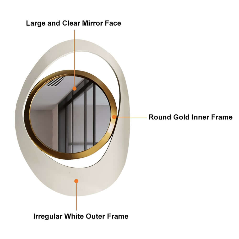 Modern Irregular Wall Mirror with White and Gold Iron Frame
