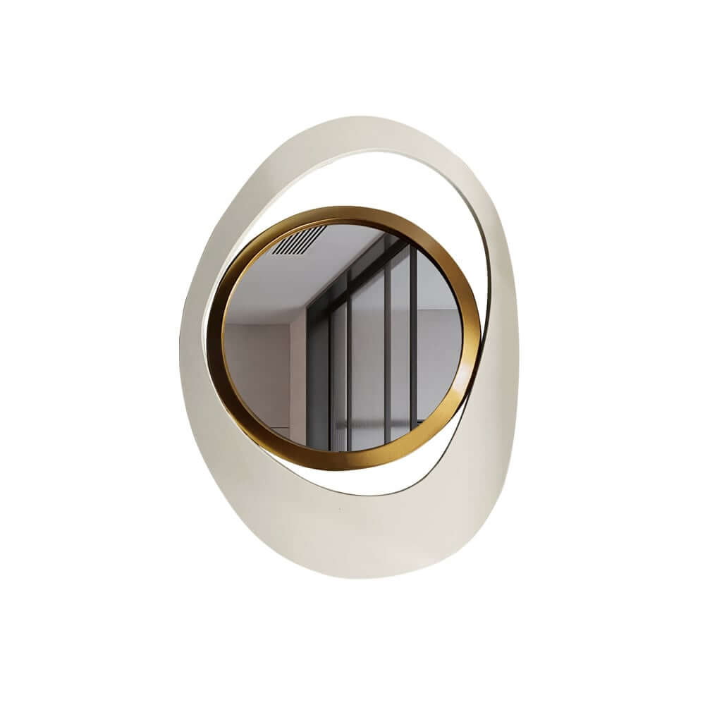 Modern Irregular Wall Mirror with White and Gold Iron Frame
