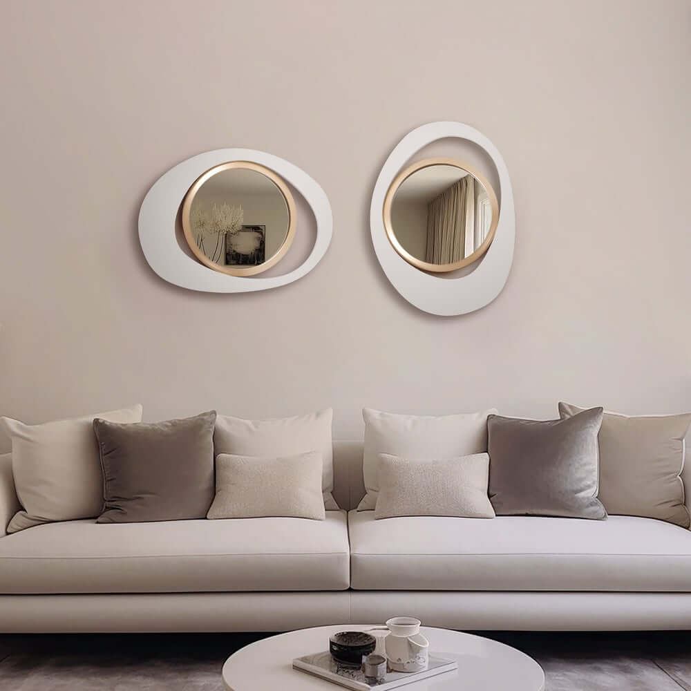 Modern Irregular Wall Mirror with White and Gold Iron Frame