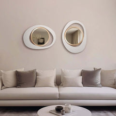 Modern Irregular Wall Mirror with White and Gold Iron Frame