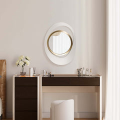 Modern Irregular Wall Mirror with White and Gold Iron Frame