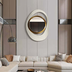 Modern Irregular Wall Mirror with White and Gold Iron Frame