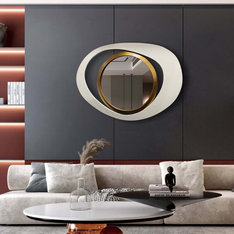Modern Irregular Wall Mirror with White and Gold Iron Frame Main Product Image