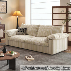 Modern Japandi Pull-Out Sleeper Sofa with Hidden Mattress & Textured Chenille Upholstery