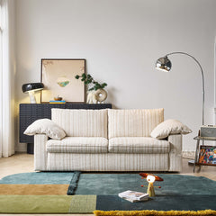 Modern Japandi Pull-Out Sleeper Sofa with Hidden Mattress & Textured Chenille Upholstery