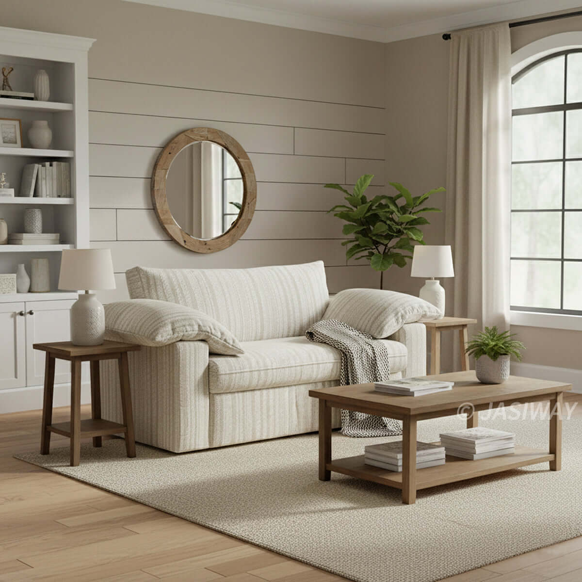 Modern Japandi Pull-Out Sleeper Sofa with Hidden Mattress & Textured Chenille Upholstery