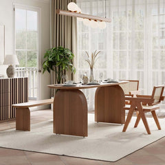 Modern Japandi Solid Wood Dining Set with Rattan Chairs