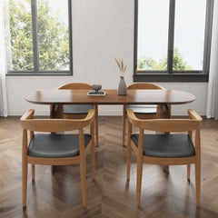 Modern Japandi Solid Wood Dining Set with Rattan Chairs
