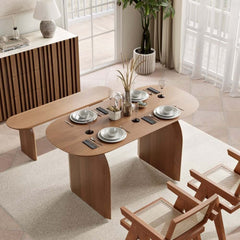 Modern Japandi Solid Wood Dining Set with Rattan Chairs