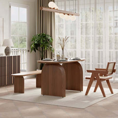 Modern Japandi Solid Wood Dining Set with Rattan Chairs