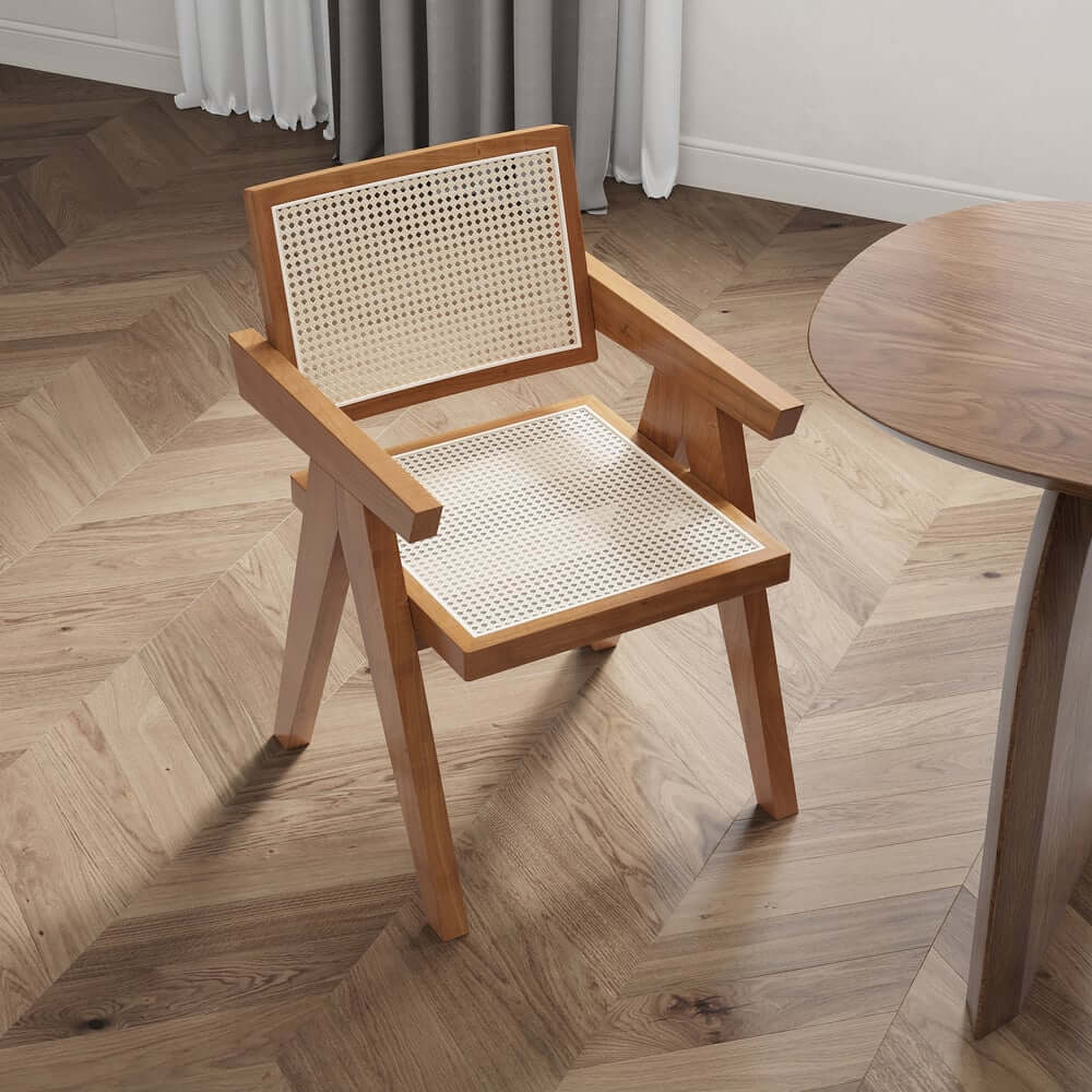 Modern Japandi Solid Wood Dining Set with Rattan Chairs