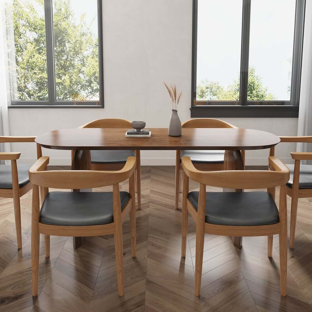 Modern Japandi Solid Wood Dining Set with Rattan Chairs