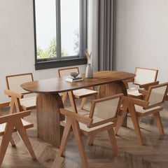 Modern Japandi Solid Wood Dining Set with Rattan Chairs