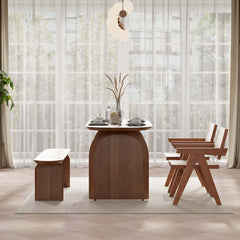 Modern Japandi Solid Wood Dining Set with Rattan Chairs