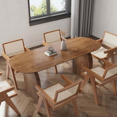 Modern Japandi Solid Wood Dining Set with Rattan Chairs