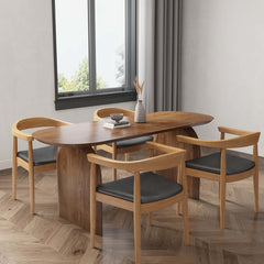 Modern Japandi Solid Wood Dining Set with Rattan Chairs