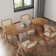 Modern Japandi Solid Wood Dining Set with Rattan Chairs