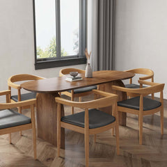 Modern Japandi Solid Wood Dining Set with Rattan Chairs
