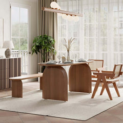 Modern Japandi Solid Wood Dining Set with Rattan Chairs