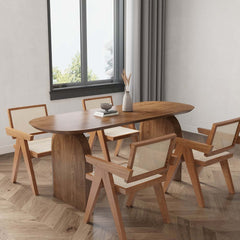 Modern Japandi Solid Wood Dining Set with Rattan Chairs Main Product Image