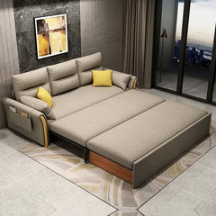 Modern Khaki Linen Sofa Bed with Storage and Flared Arms