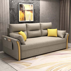 Modern Khaki Linen Sofa Bed with Storage and Flared Arms