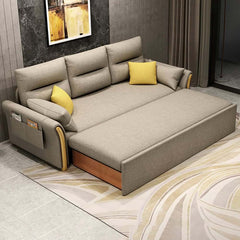 Modern Khaki Linen Sofa Bed with Storage and Flared Arms