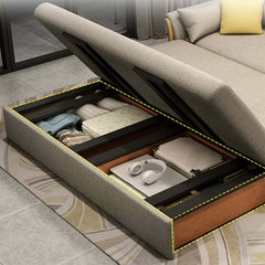 Modern Khaki Linen Sofa Bed with Storage and Flared Arms