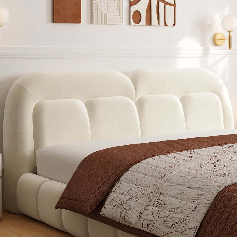 Modern King Velvet Upholstered Bed with Tufted Headboard
