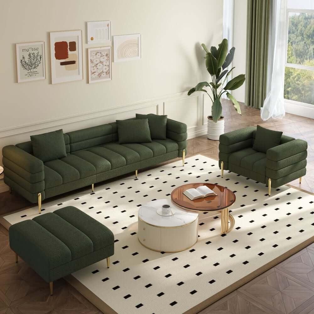 Modern L-Shaped Boucle Sectional Sofa with Ottoman