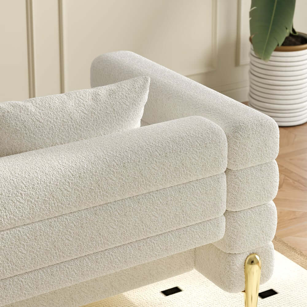 Modern L-Shaped Boucle Sectional Sofa with Ottoman