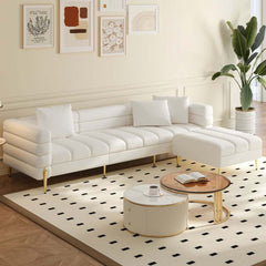 Modern L-Shaped Boucle Sectional Sofa with Ottoman