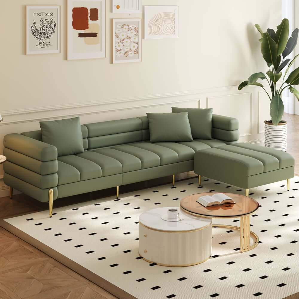 Modern L-Shaped Boucle Sectional Sofa with Ottoman