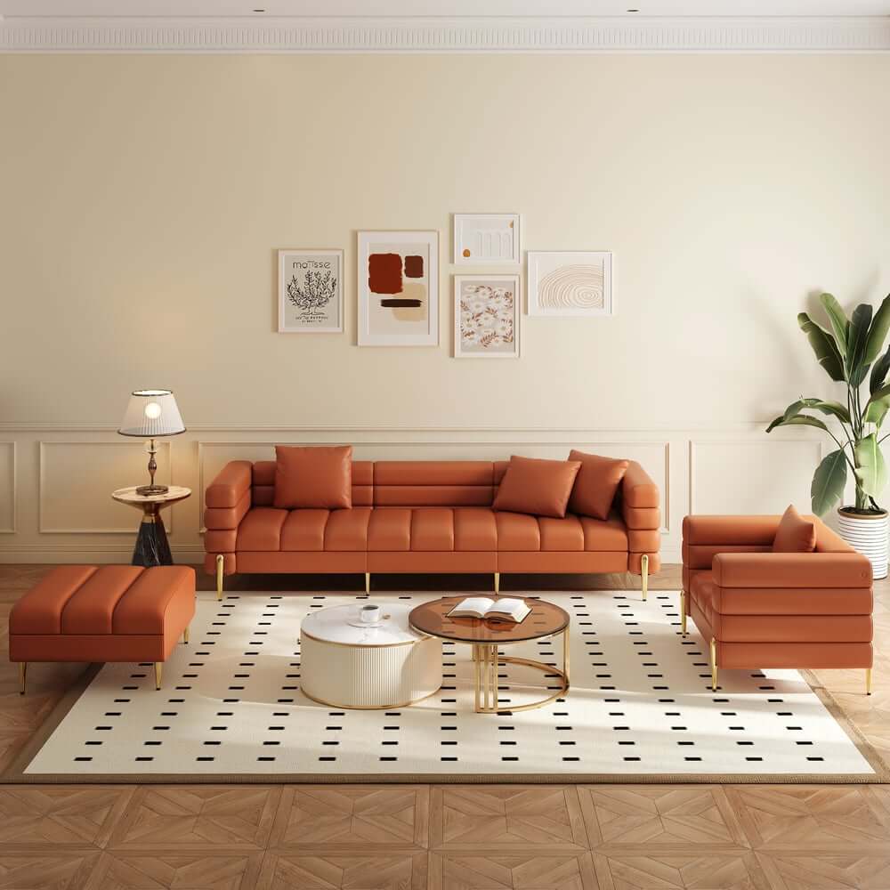 Modern L-Shaped Boucle Sectional Sofa with Ottoman