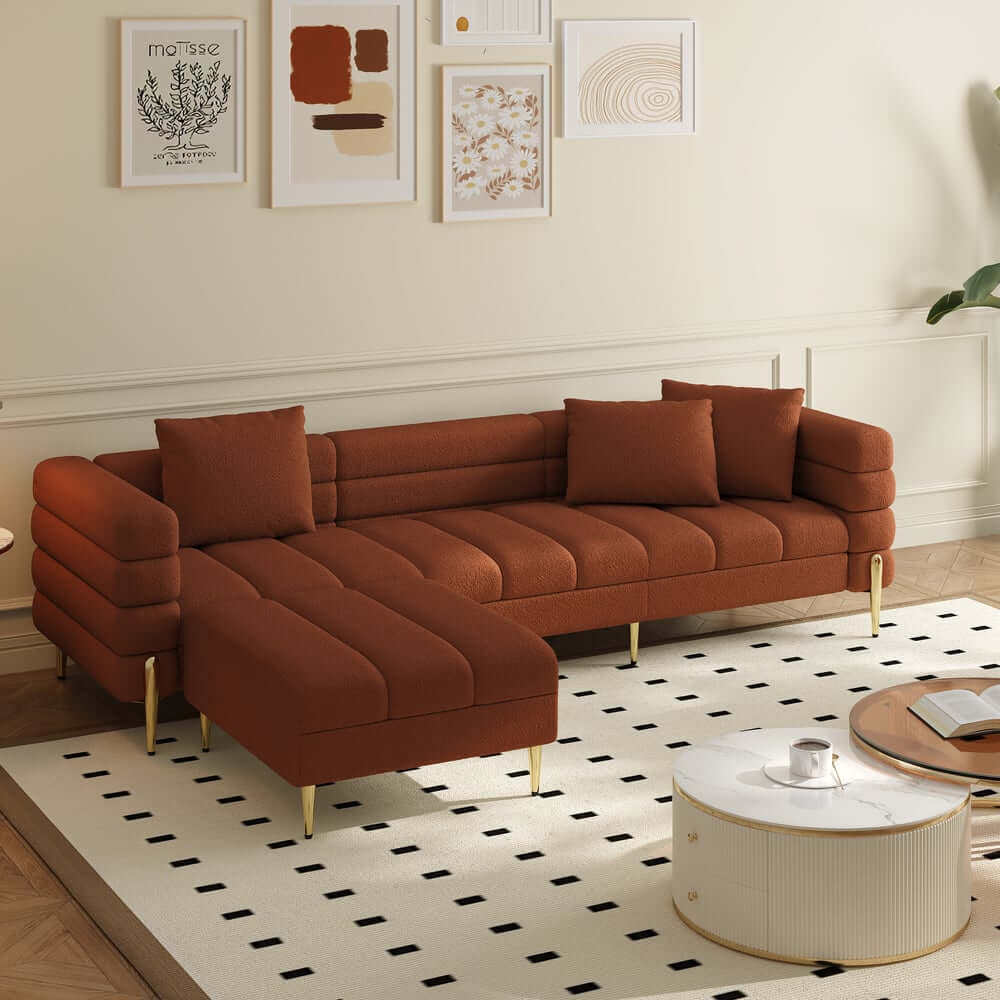 Modern L-Shaped Boucle Sectional Sofa with Ottoman