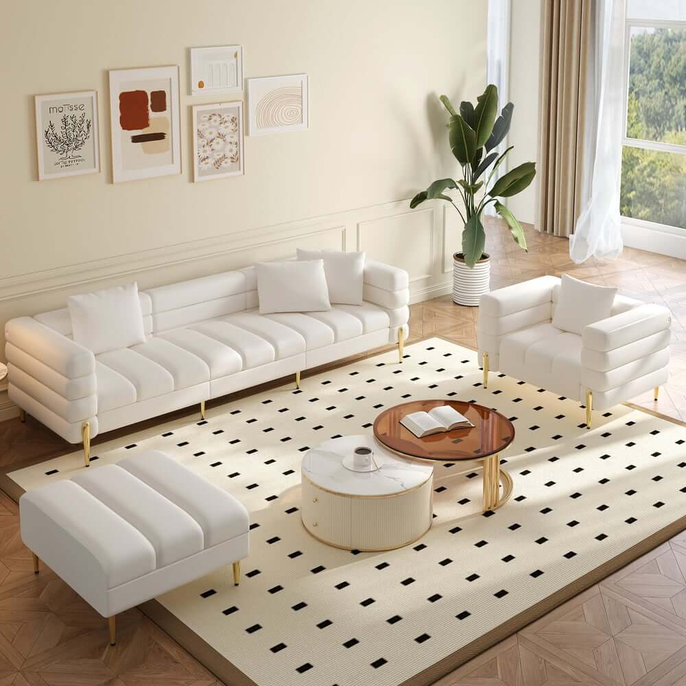 Modern L-Shaped Boucle Sectional Sofa with Ottoman