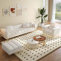 Modern L-Shaped Boucle Sectional Sofa with Ottoman