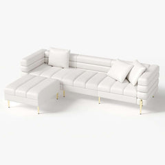 Modern L-Shaped Boucle Sectional Sofa with Ottoman