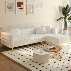 Modern L-Shaped Boucle Sectional Sofa with Ottoman