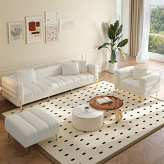 Modern L-Shaped Boucle Sectional Sofa with Ottoman