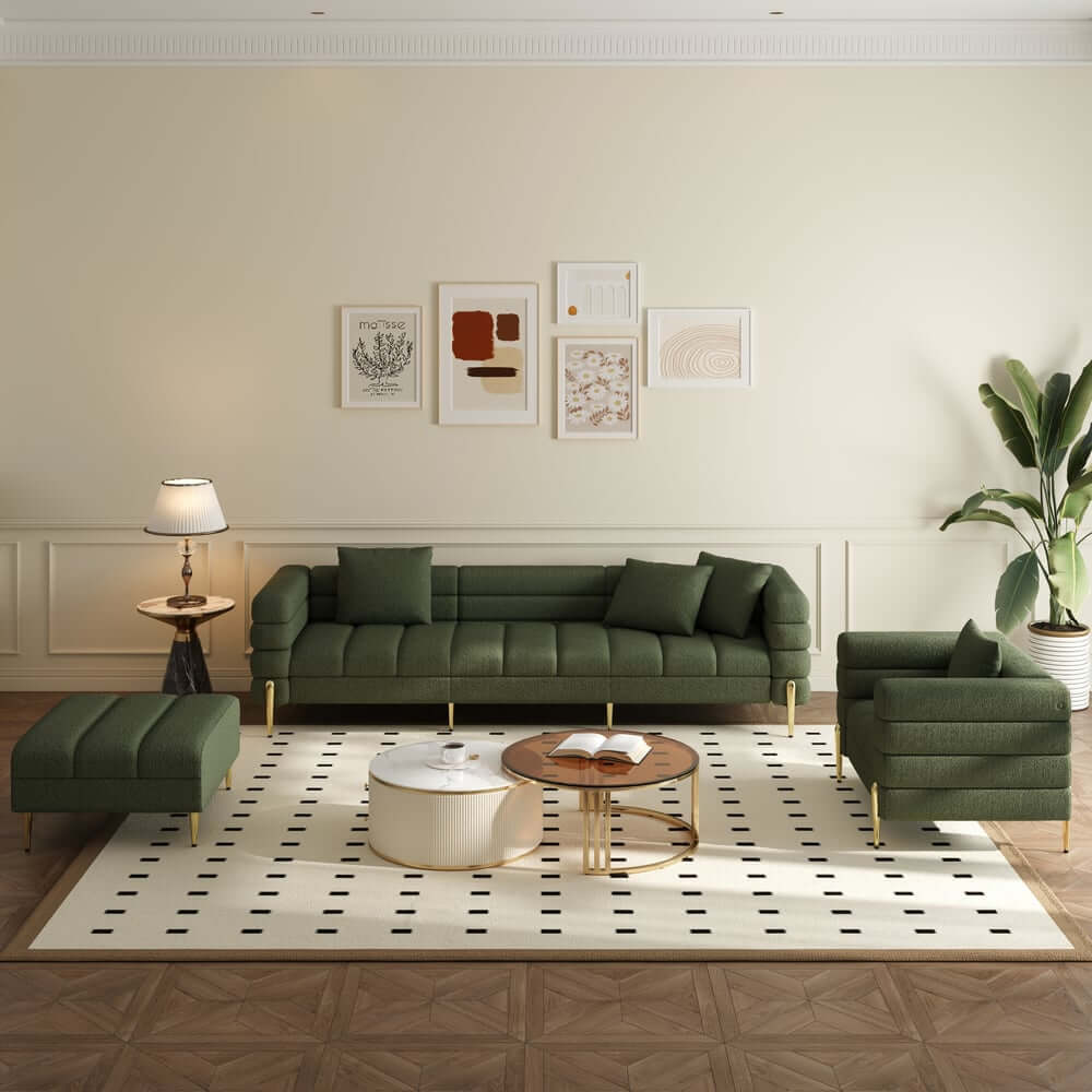 Modern L-Shaped Boucle Sectional Sofa with Ottoman