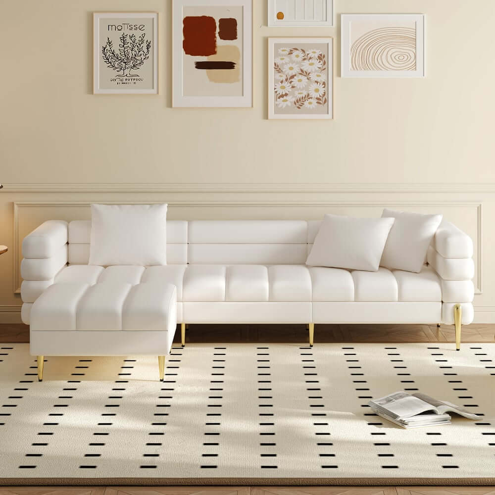 Modern L-Shaped Boucle Sectional Sofa with Ottoman