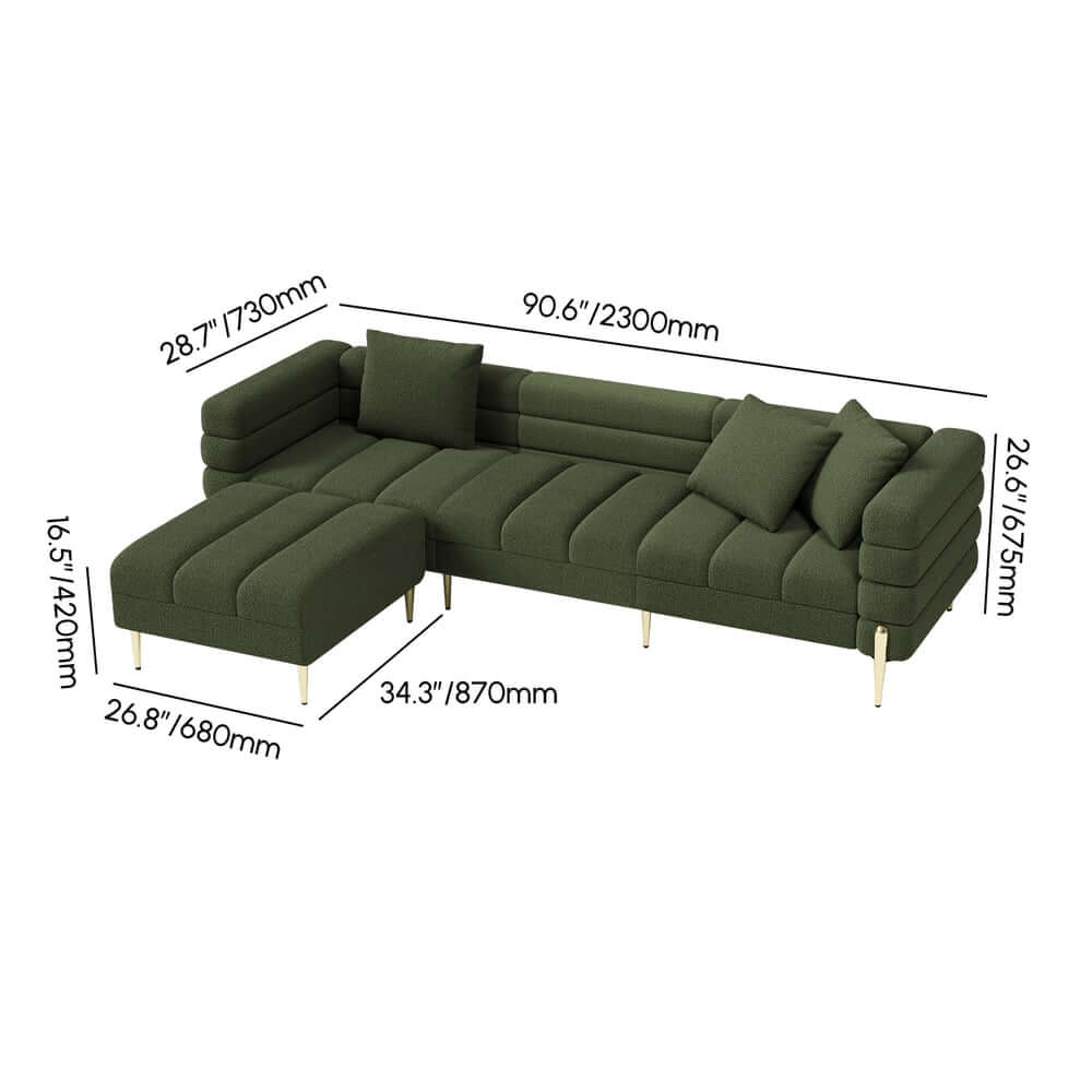 Modern L-Shaped Boucle Sectional Sofa with Ottoman Dimensions