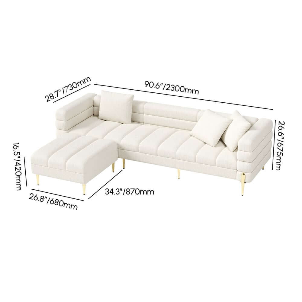 Modern L-Shaped Boucle Sectional Sofa with Ottoman Dimensions